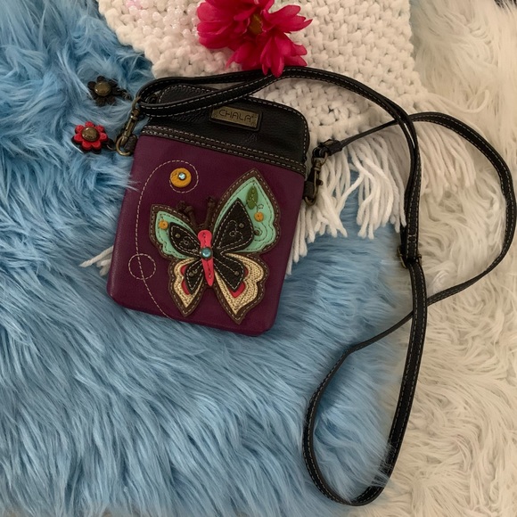Chala Purple Butterfly Cellphone Crossbody Handbag - Convertible Strap - Picture 5 of 14